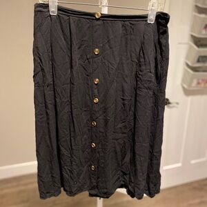 Unbranded Womens Black Faux Button Front Midi Pull On Elastic Back Swing Skirt